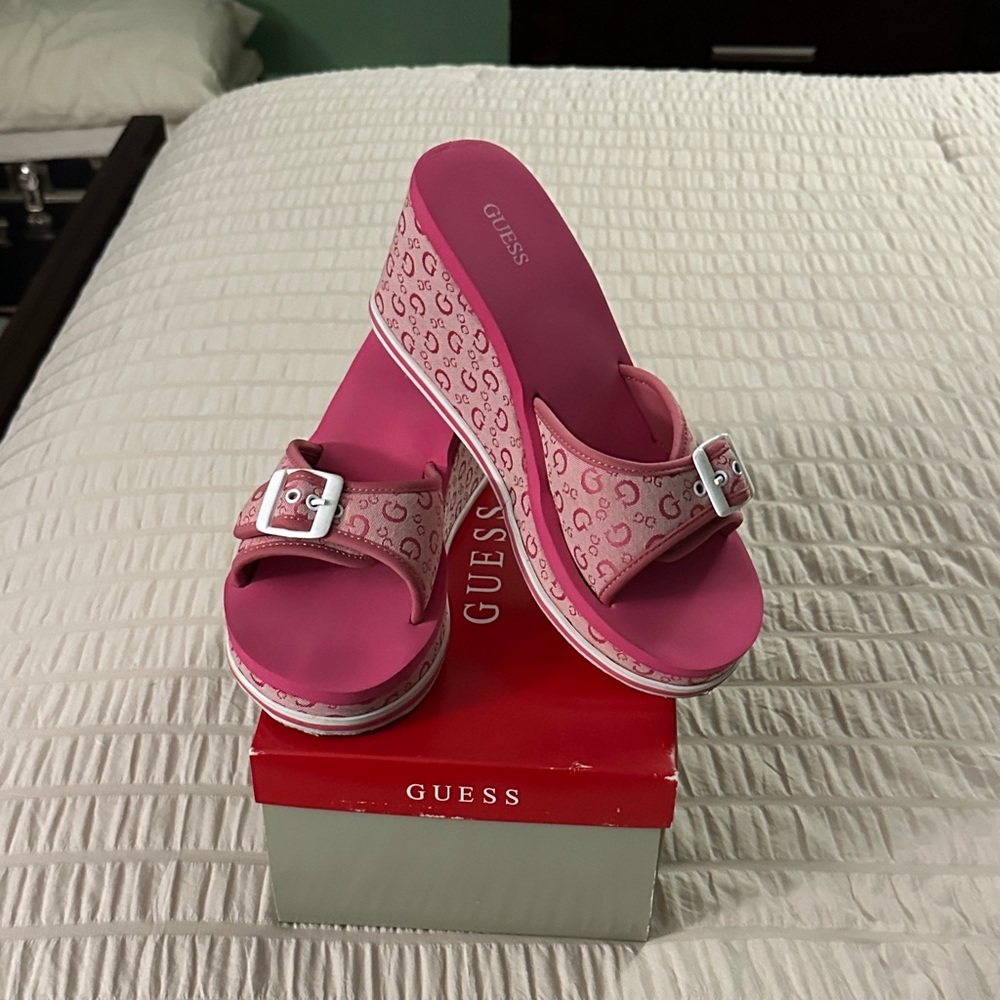 Guess Pink Platform Slide Sandals